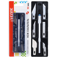 Нож-скальпель канцелярский металлический, 6 лезвий в комплекте, картонный блистер 18х7х1 см