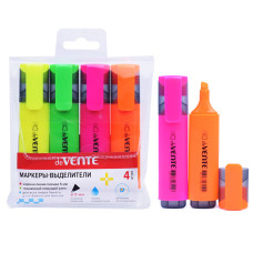 Набор маркеров-выделителей  плоский корпус, ш. лин. 1-5 мм, 4цвет. 11х12х1,5 см