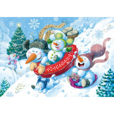 Пазлы 35 "Снеговички на горке". 18х13х4 см.