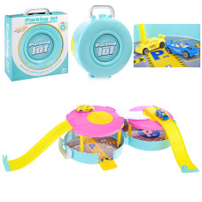 Парковка с двумя машинками и элементами для постройки парковки в коробке.25х23х11 см.