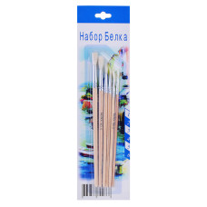 Набор кистей  Коза 6 шт №1,2,3,4,5,6  круглые с деревянной ручкой для детского творчества. 27,5х7,5х