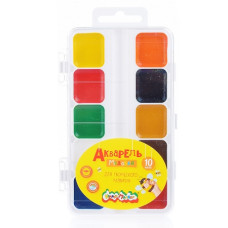 Акварель 10 цв. квадратный кювет. без кисти, пластиковая упаковка 16х9.1,5 см.