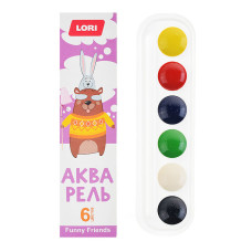Акварель FUNNY FRIENDS, 6 цветов, б/к, 17х4,5х1 см