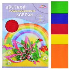 Цветной гофрокартон А4 5цв. в папке "Павлин". 20,5х29х0,5 см.